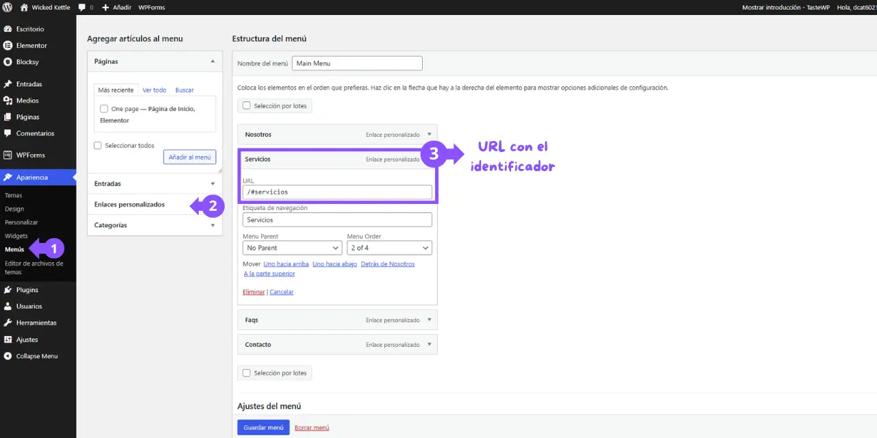 Cómo Crear el Enlace Ancla en el Menú de WordPress
