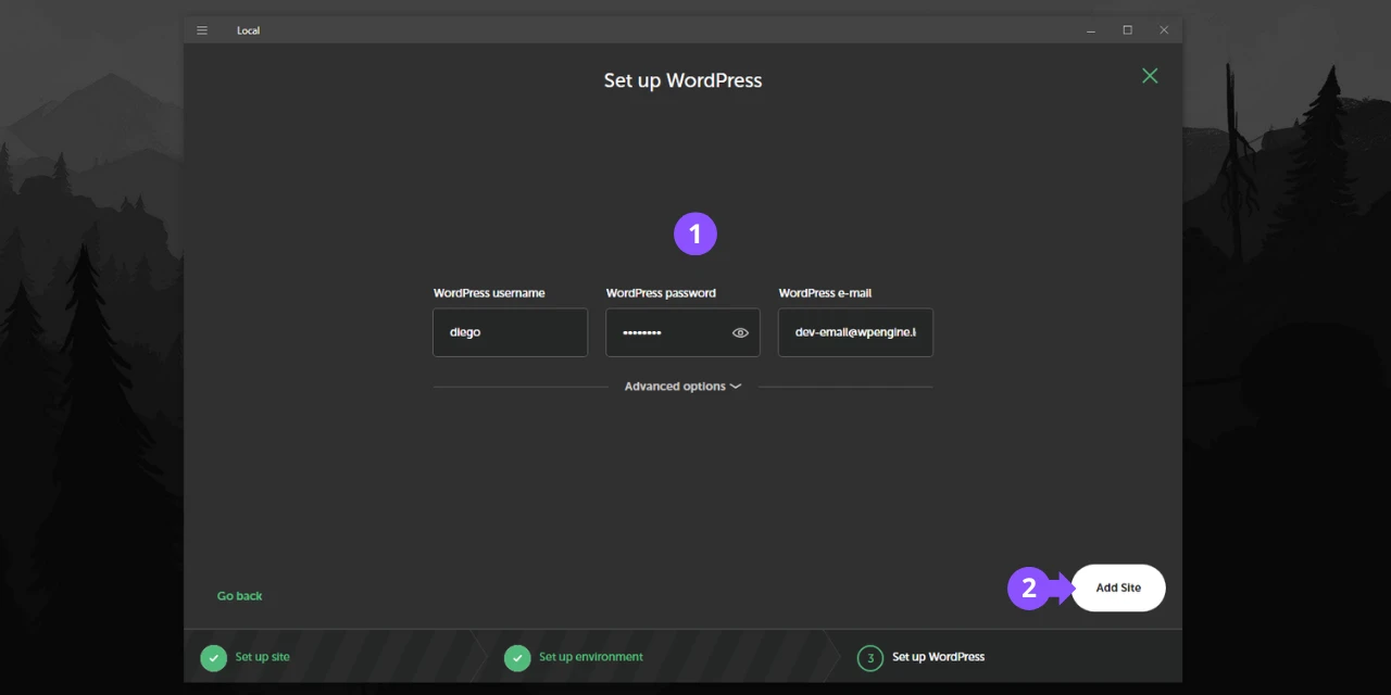 Crear las credenciales de acceso localwp
